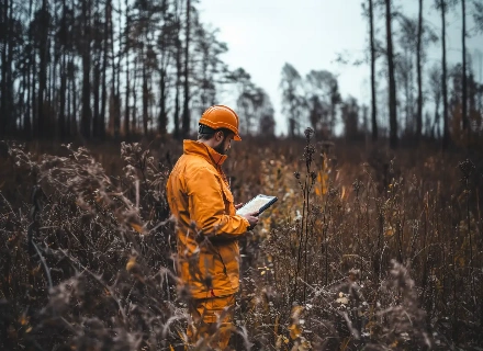 land surveyor working with tools on the field